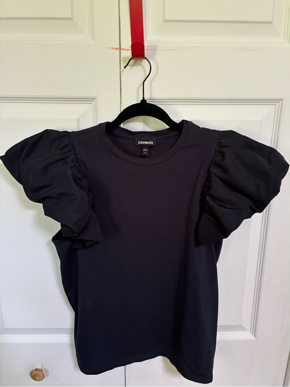 Express Padded Mixed-Media Puff Sleeve Tee - Size M